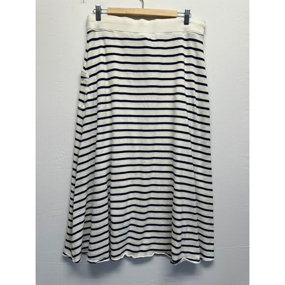 Saturday Sunday Navy Stripe Drawstring Midi Skirt with Pockets M Nautical Resort - Picture 5 of 8